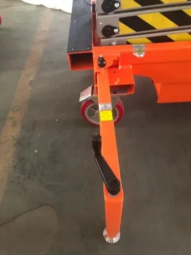 FREE SHIPPING NEW 5 STAR 19 FEET MAX LIFT ELECTRIC SCISSOR LIFT MAN LIFT A technician operating the man lift with a remote control