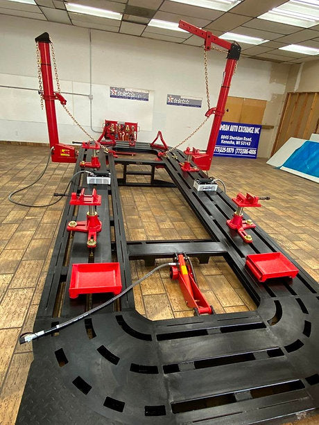 FREE SHIPPING NEW 18 FEET 2 TOWERS AUTO BODY SHOP FRAME MACHINE COMPLETE PACKAGE Air/hydraulic pumps for enhanced frame straightening performance