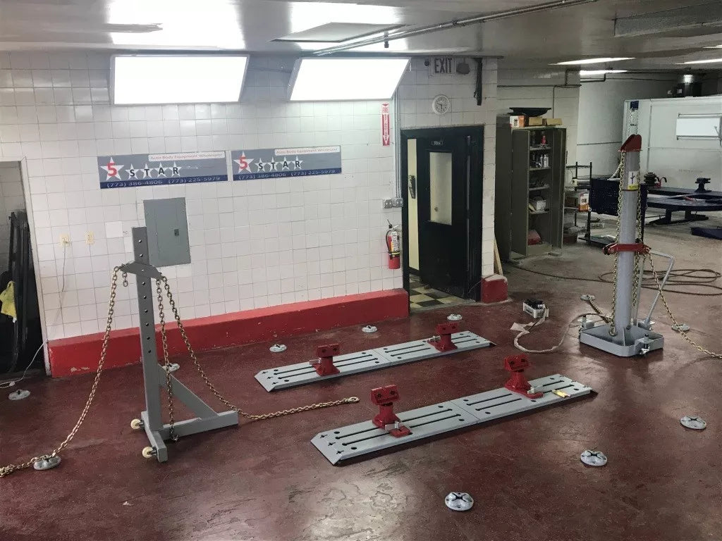 Auto Body Frame Machine Floor Rack System Complete 10 TON Puller FREE TOOLS Car Frame Machine in use for vehicle frame straightening