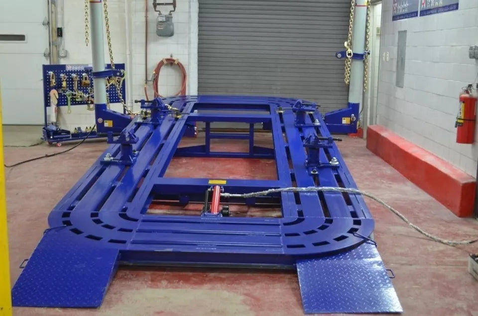 24' AUTO BODY FRAME MACHINE INCLUDING EVERYTHING IN PICS CLAMPS TOOL TOOLS CART Close-up of frame machine clamps and tools