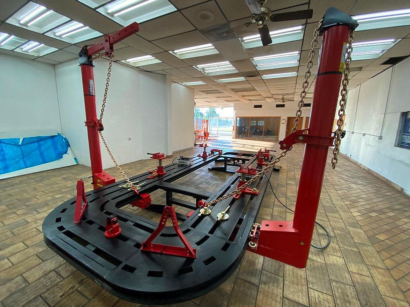 FREE SHIPPING NEW 18 FEET 2 TOWERS AUTO BODY SHOP FRAME MACHINE COMPLETE PACKAGE Pinchweld assemblies with clamps for securing vehicle frame