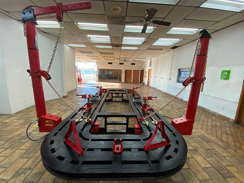 FREE SHIPPING NEW 18 FEET 2 TOWERS AUTO BODY SHOP FRAME MACHINE COMPLETE PACKAGE Pull chains with hooks for versatile vehicle frame pulling