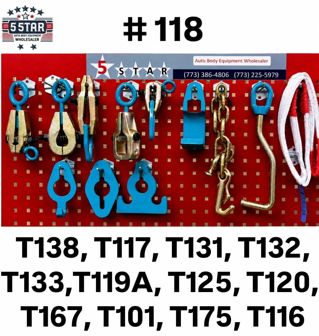 Set #118 Heavy-Duty 12-Piece Auto Body Frame Machine Tool & Chain Kit