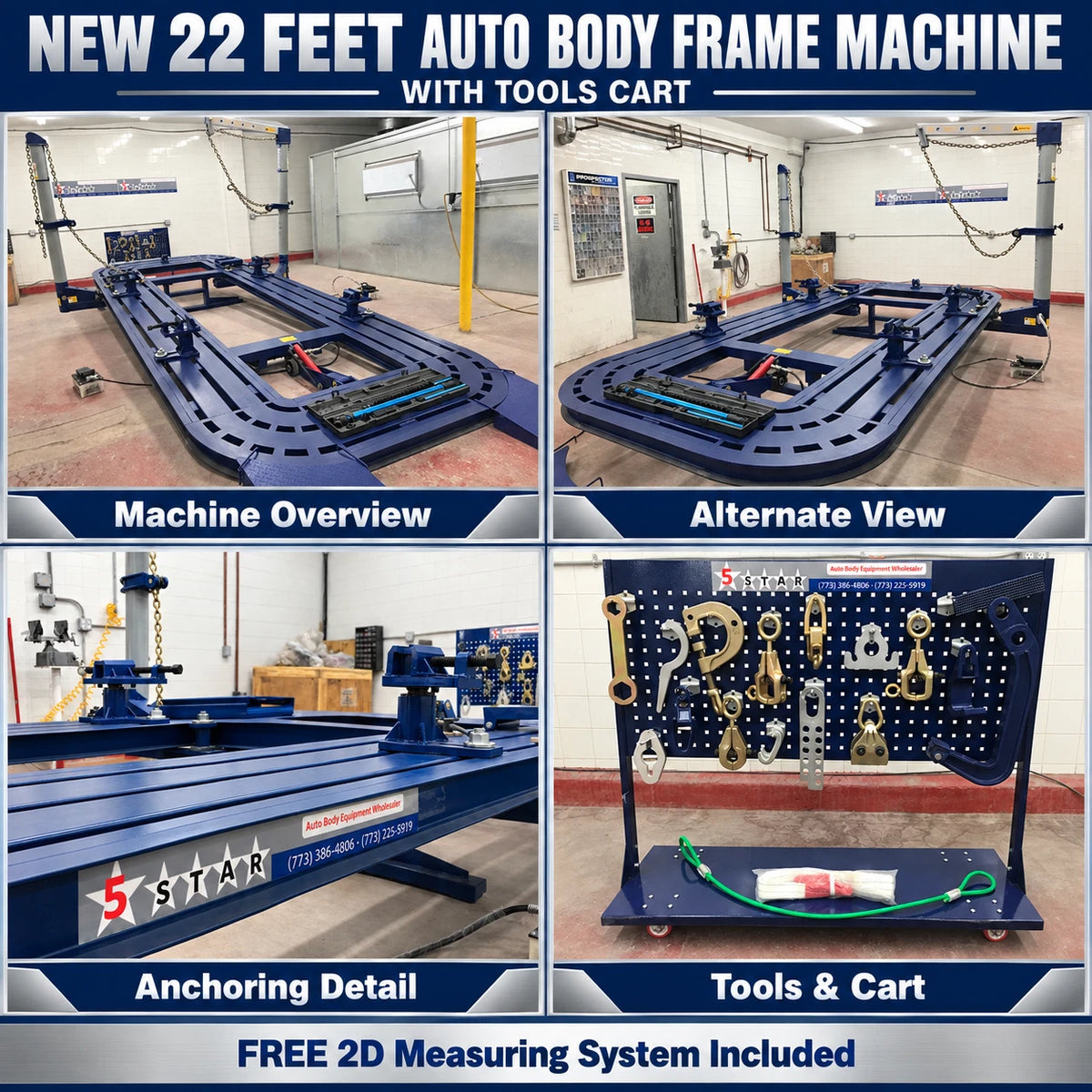 FREE SHIPPING NEW 22 FEET AUTO BODY FRAME MACHINE WITH TOOLS CART COMPLETE PCKG