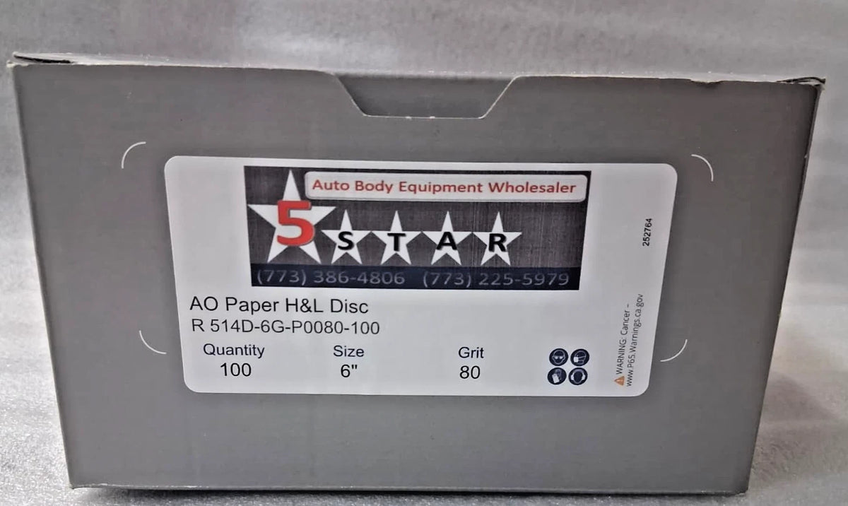 5 STAR AO Film H&L Disc 6" 80 Grit Sanding Discs 100 Pieces Auto Body