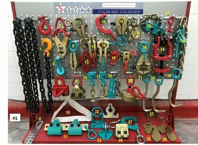 SET#1 39 PIECE HEAVY DUTY AUTOBODY FRAMEMACHINE PULLING TOOLS & CLAMPS MEGA PACK SET#1 39 PIECE HEAVY DUTY AUTOBODY FRAMEMACHINE PULLING TOOLS & CLAMPS MEGA PACK
