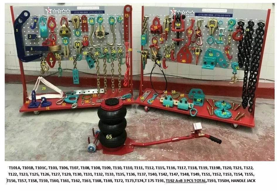 SET#65 - 65 PIECE HEAVY DUTY AUTO BODY FRAME MACHINE PULLING TOOLS & CLAMPS JACK SET#65 - 65 PIECE HEAVY DUTY AUTO BODY FRAME MACHINE PULLING TOOLS & CLAMPS JACK