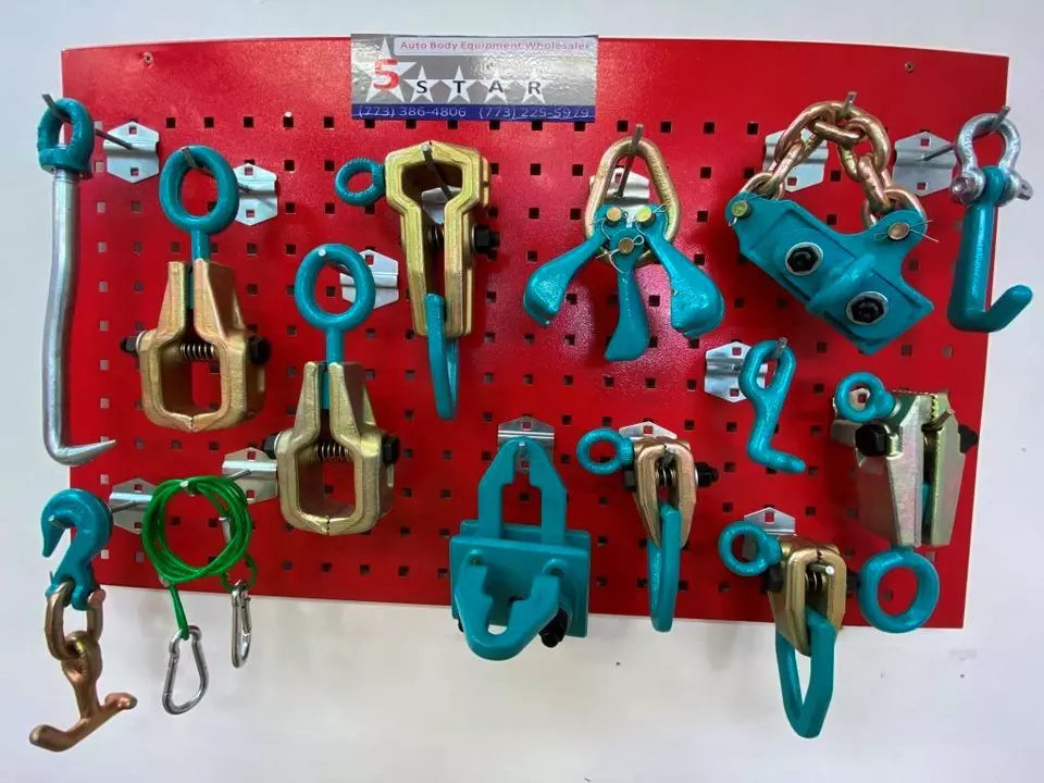 SET#39 - 14 PIECE HEAVY DUTY AUTO BODY FRAME MACHINE PULLING TOOLS AND CLAMPS SET#39 - 14 PIECE HEAVY DUTY AUTO BODY FRAME MACHINE PULLING TOOLS AND CLAMPS