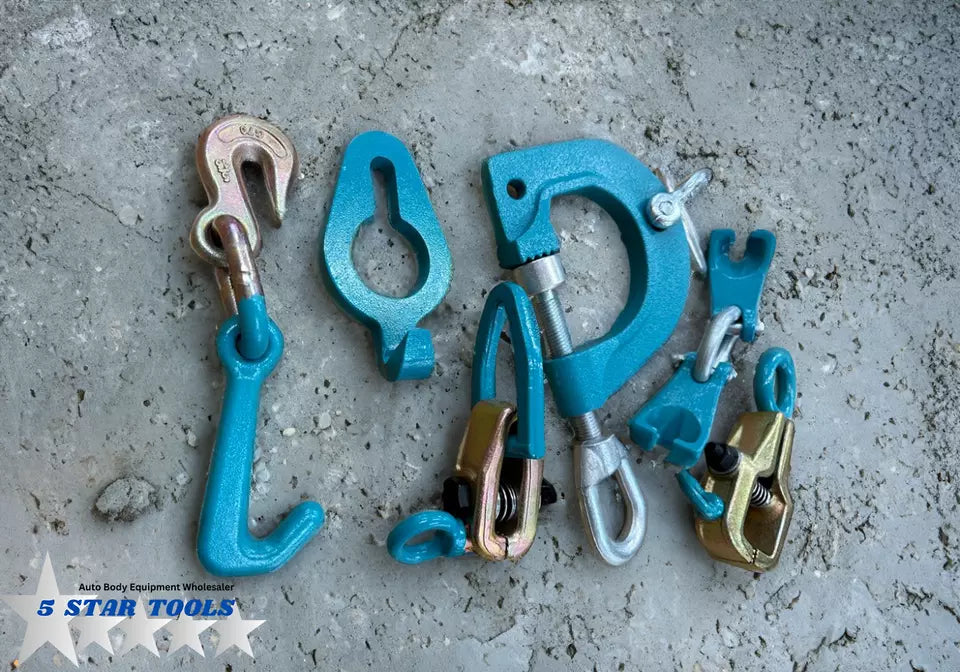 NEW 6pc Auto Body Frame Machine Pulling Puller Chain & Clamps Set w/ Hooks NEW 6pc Auto Body Frame Machine Pulling Puller Chain & Clamps Set w/ Hooks