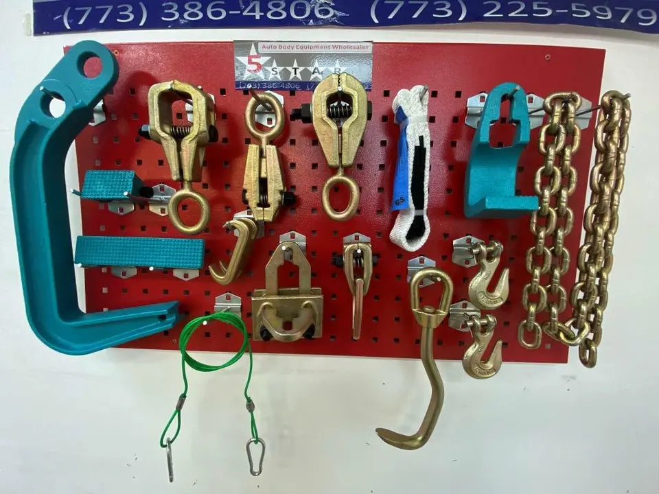 SET#55 - 16 PIECE HEAVY DUTY AUTO BODY FRAME MACHINE PULLING TOOLS AND CLAMPS SET#55 - 16 PIECE HEAVY DUTY AUTO BODY FRAME MACHINE PULLING TOOLS AND CLAMPS