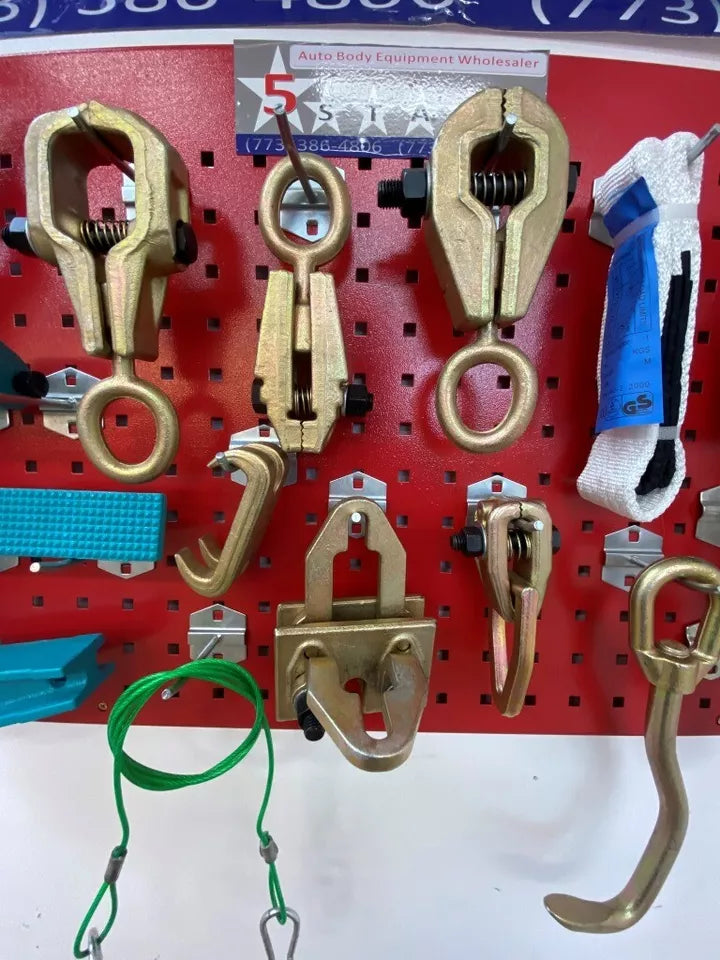 SET#55 - 16 PIECE HEAVY DUTY AUTO BODY FRAME MACHINE PULLING TOOLS AND CLAMPS SET#55 - 16 PIECE HEAVY DUTY AUTO BODY FRAME MACHINE PULLING TOOLS AND CLAMPS