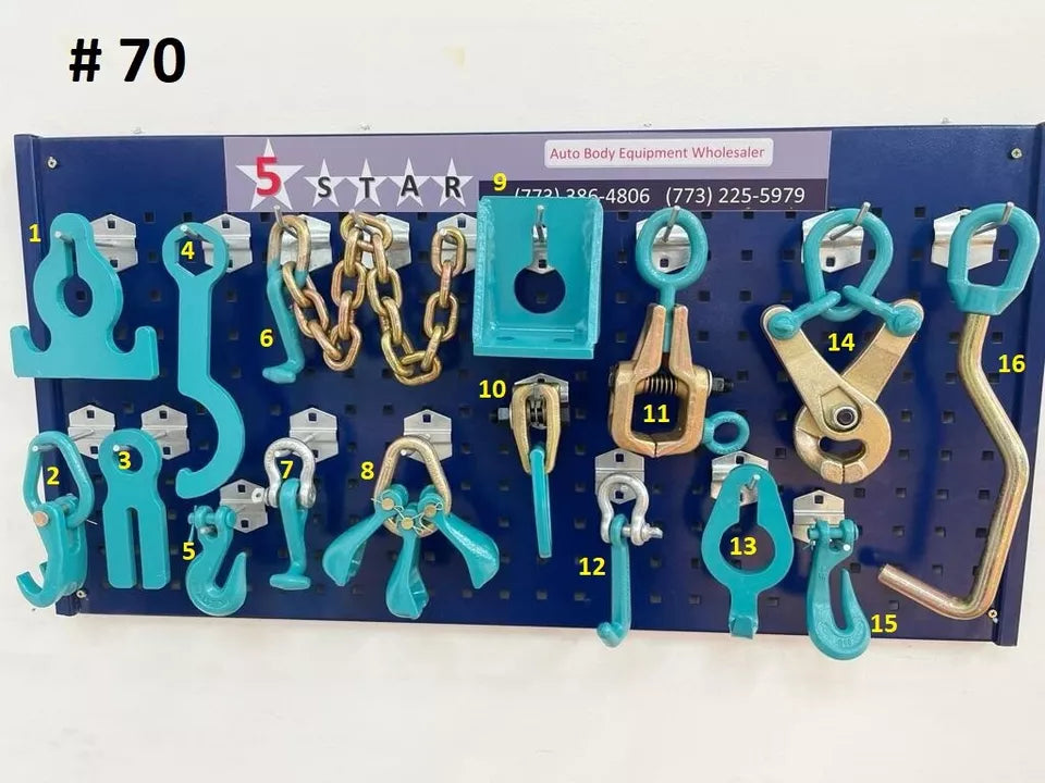 SET#70 - 16 PIECE HEAVY DUTY AUTO BODY FRAME MACHINE CLAMPS SET & PULLING TOOLS SET#70 - 16 PIECE HEAVY DUTY AUTO BODY FRAME MACHINE CLAMPS SET & PULLING TOOLS