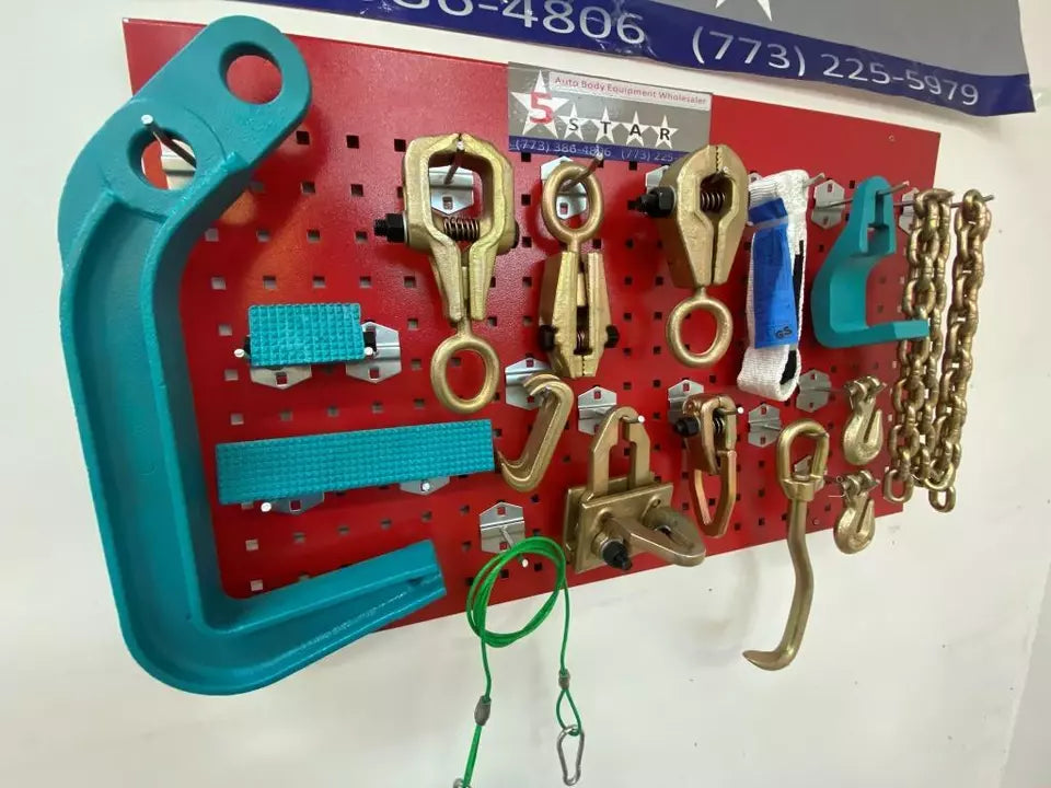 SET#55 - 16 PIECE HEAVY DUTY AUTO BODY FRAME MACHINE PULLING TOOLS AND CLAMPS SET#55 - 16 PIECE HEAVY DUTY AUTO BODY FRAME MACHINE PULLING TOOLS AND CLAMPS