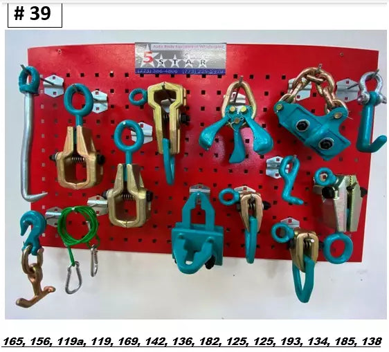 SET#39 - 14 PIECE HEAVY DUTY AUTO BODY FRAME MACHINE PULLING TOOLS AND CLAMPS SET#39 - 14 PIECE HEAVY DUTY AUTO BODY FRAME MACHINE PULLING TOOLS AND CLAMPS