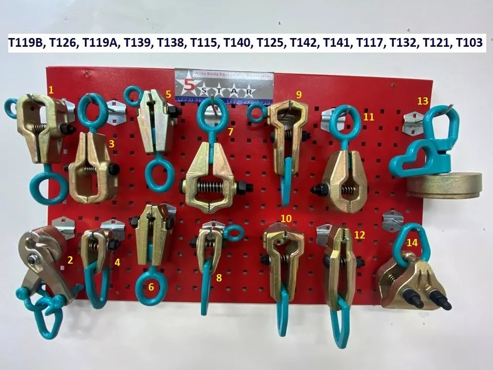 SET#58 HEAVY DUTY AUTO BODY FRAME MACHINE 14 PIECE PULLING BEST TOOLS AND CLAMPS SET#58 HEAVY DUTY AUTO BODY FRAME MACHINE 14 PIECE PULLING BEST TOOLS AND CLAMPS