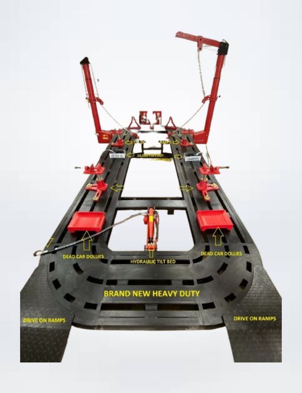 18-feet auto body frame machine with clear floor pulling towers
