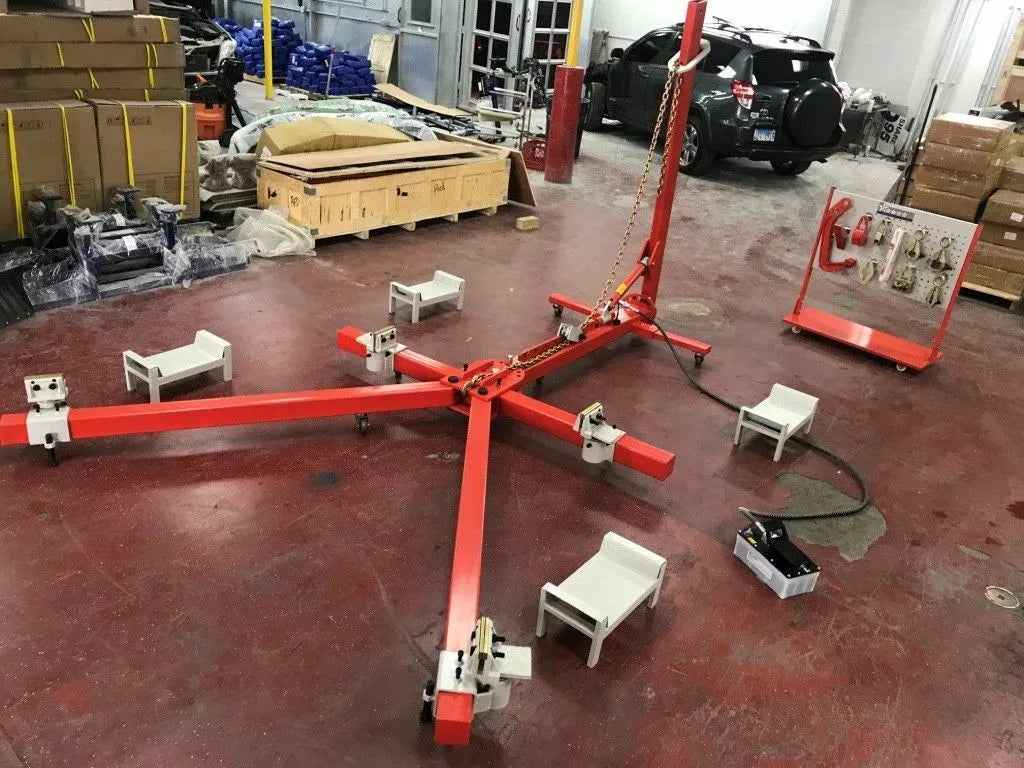 Auto Body Frame Puller Straightener showing clamps and tools