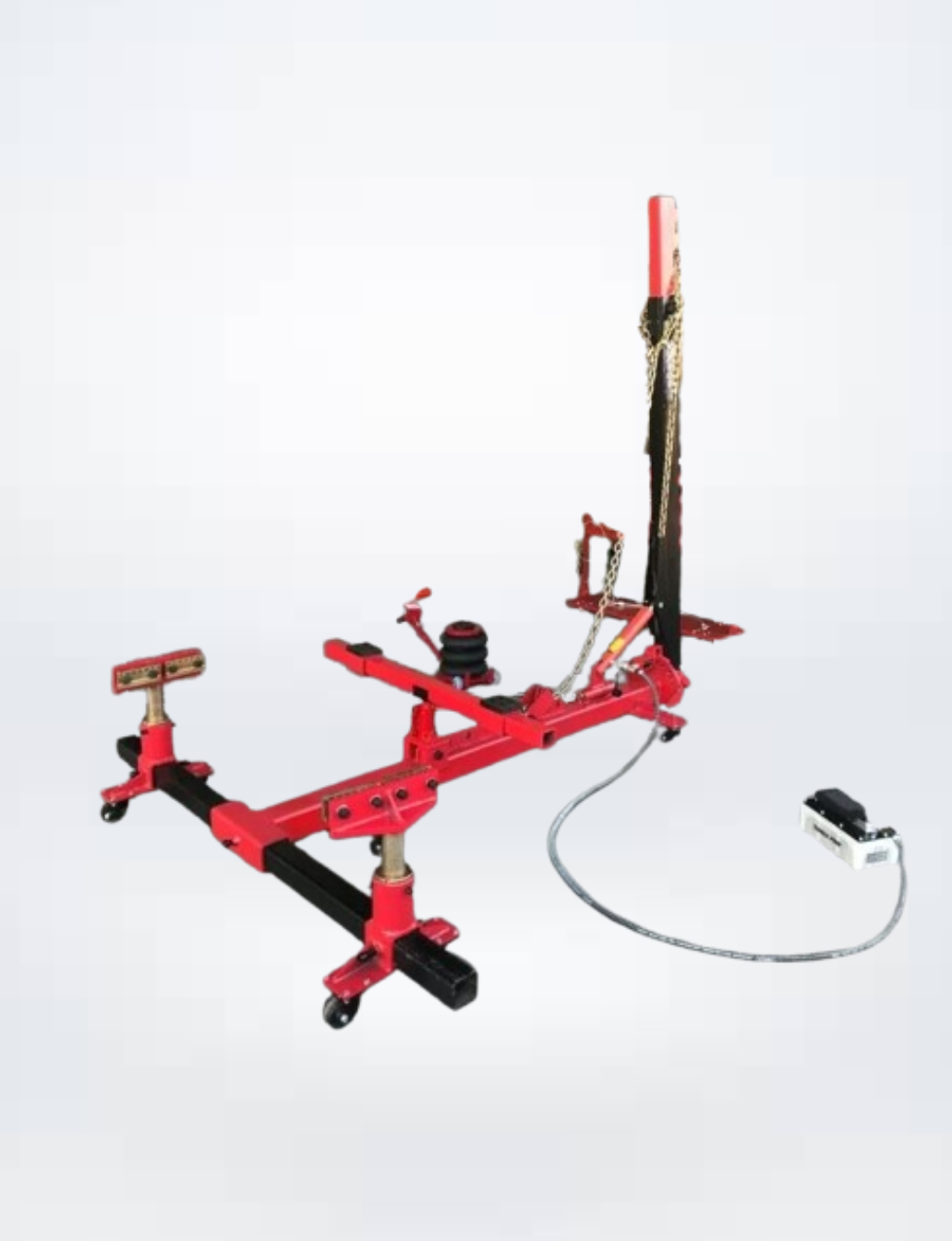 Automotive Frame Puller with L Shape Straightener in use