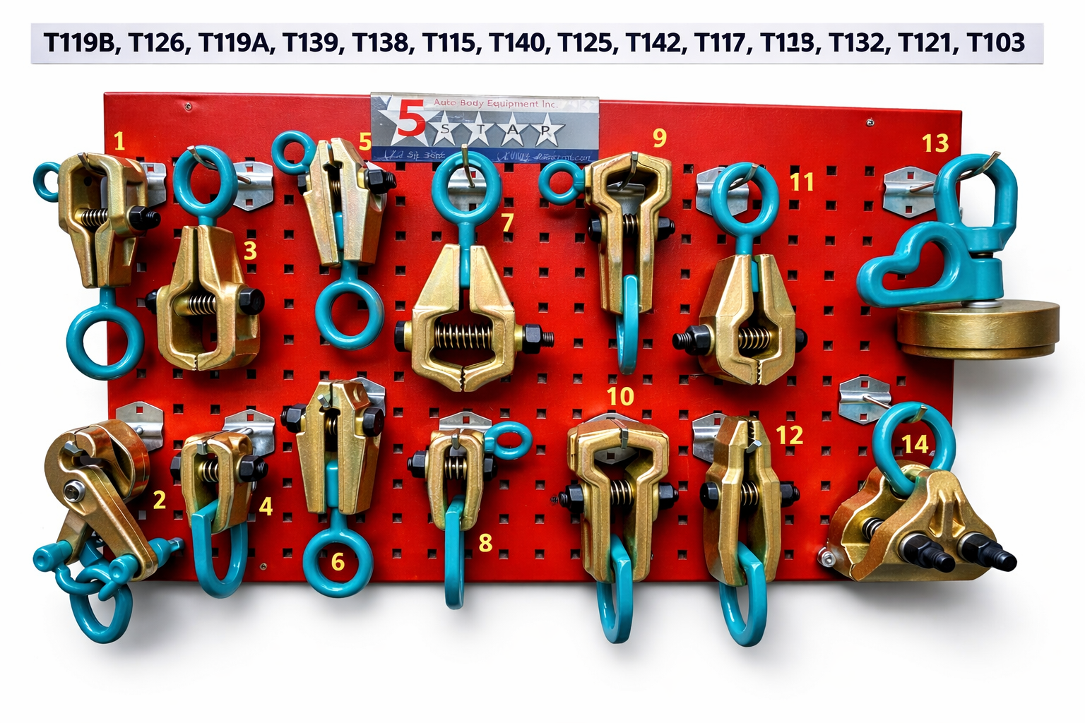 SET#58 HEAVY DUTY AUTO BODY FRAME MACHINE 14 PIECE PULLING BEST TOOLS AND CLAMPS