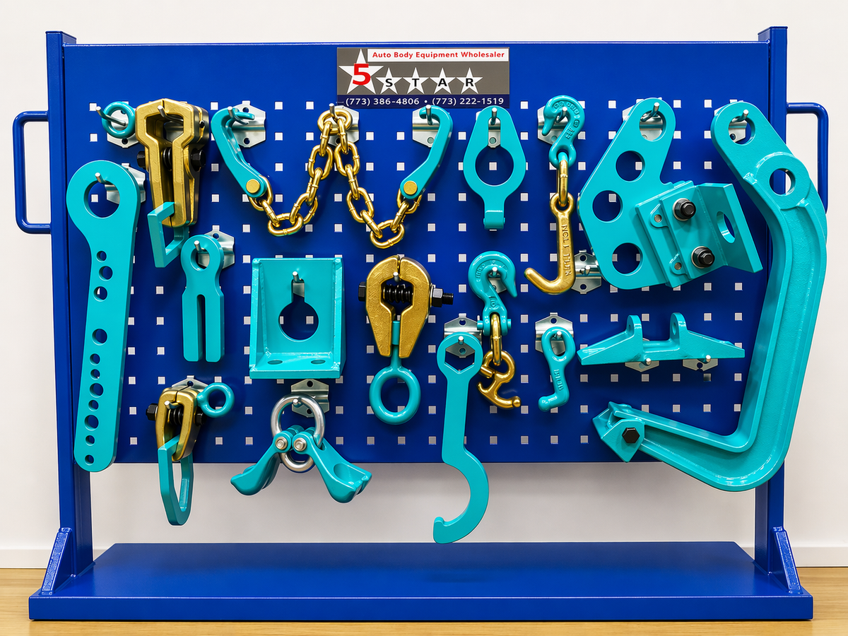 SET#83 - 15 PIECE HEAVY DUTY AUTO BODY FRAME MACHINE CLAMPS SET & PULLING TOOLS