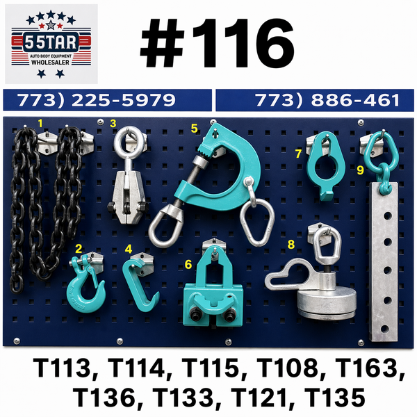 Set #116 Auto Body Frame Machine 9pc Tool Chain Clamp Set Pull Hooks Kit