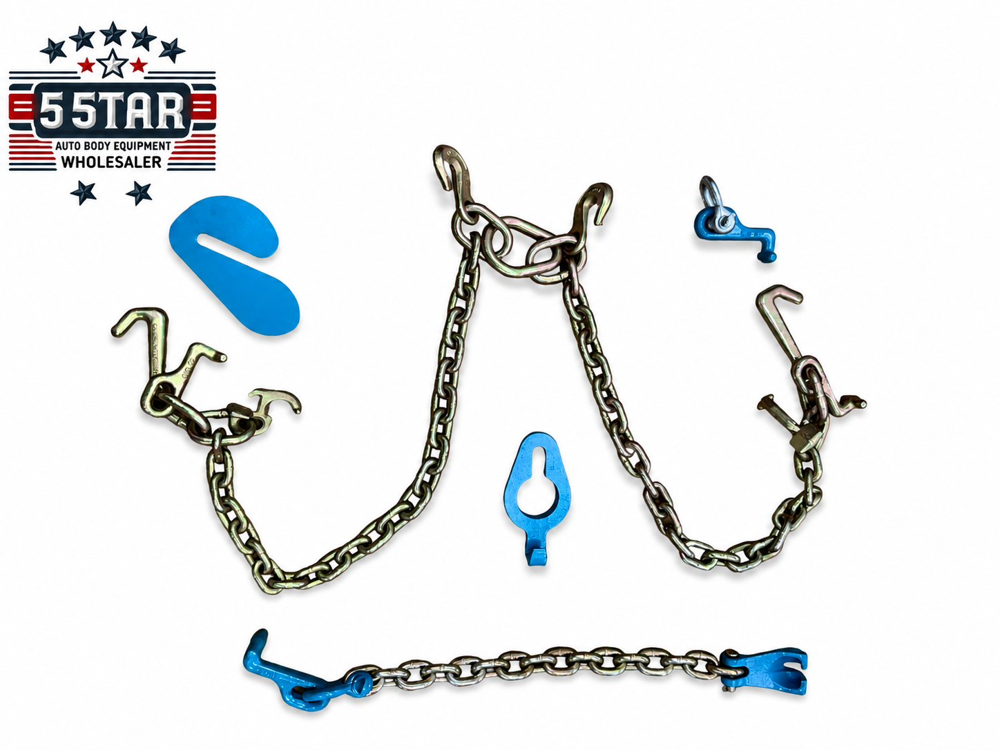 Set of Heavy -Duty T Hooks G70 V-Chains Large J Hooks Flatbed Tow Truck Rollback