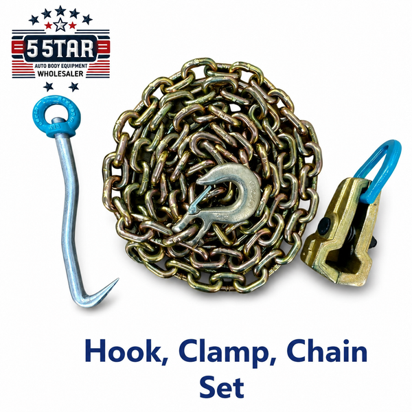 NEW Chain, Clamp, Hook Set Clamp Auto Body Frame Machine Repair Pulling Clamp