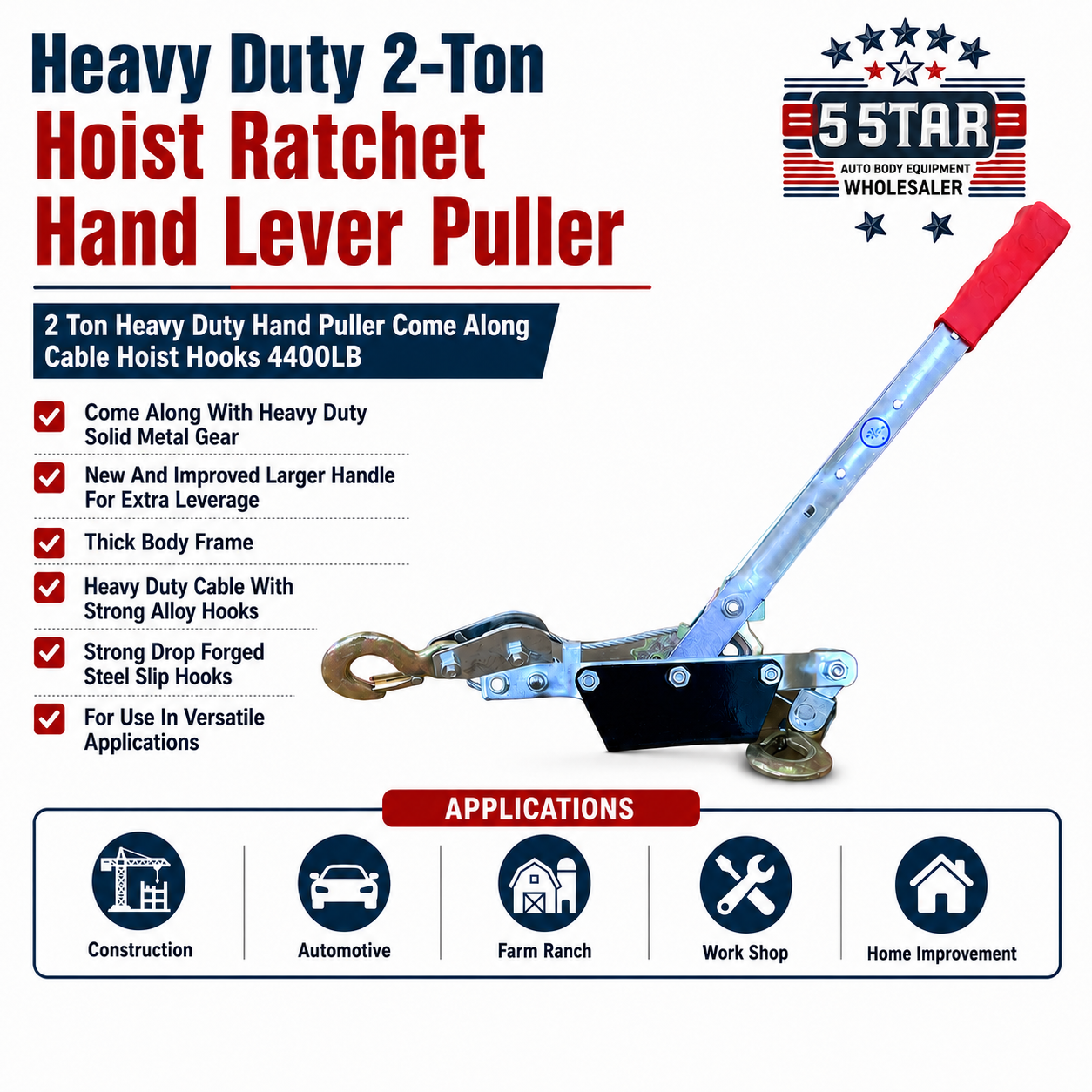 Heavy Duty 2-Ton Hoist Ratchet Hand Lever Puller