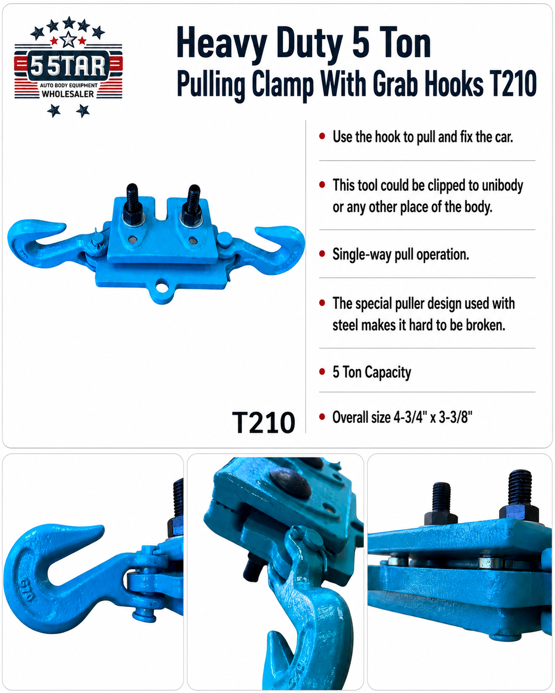 Heavy Duty 5 Ton Pulling Clamp With Grab Hooks