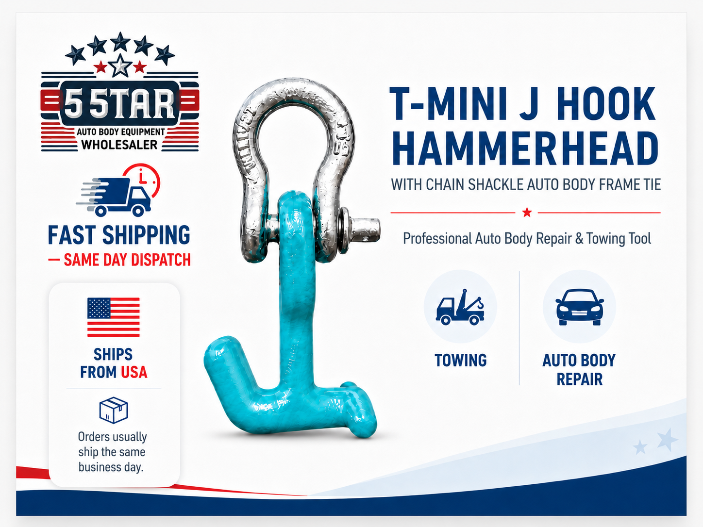 T-Style Mini J Hook Hammer Head Chain Shackle Auto Body Frame Tie Down Tool