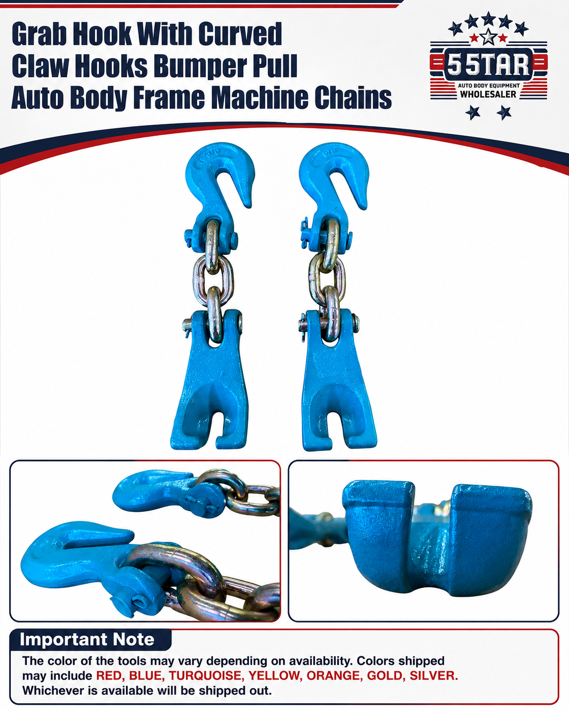 Grab Hook With Curved Claw Hooks Bumper Pull Auto Body Frame Machine Chains