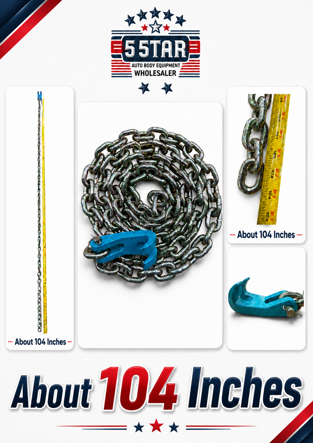 HEAVY DUTY 104 INCHES GRAB HOOK WITH CHAIN AUTO BODY SHOP AND OTHER MOST USES