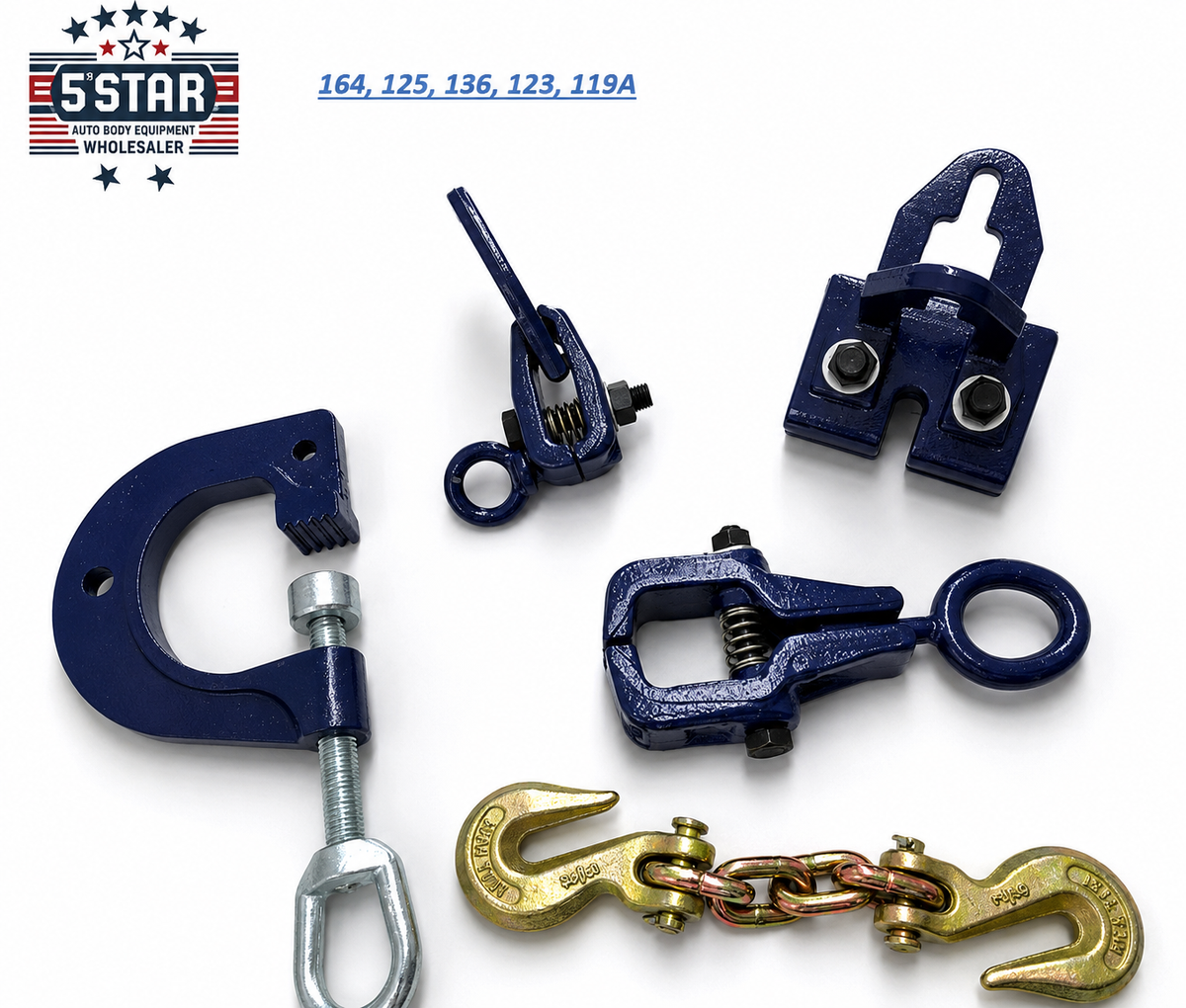 SET#17 AUTO BODY FRAME MACHINE 5 PIECE TOOL AND CLAMP SET SPECIAL PRICING