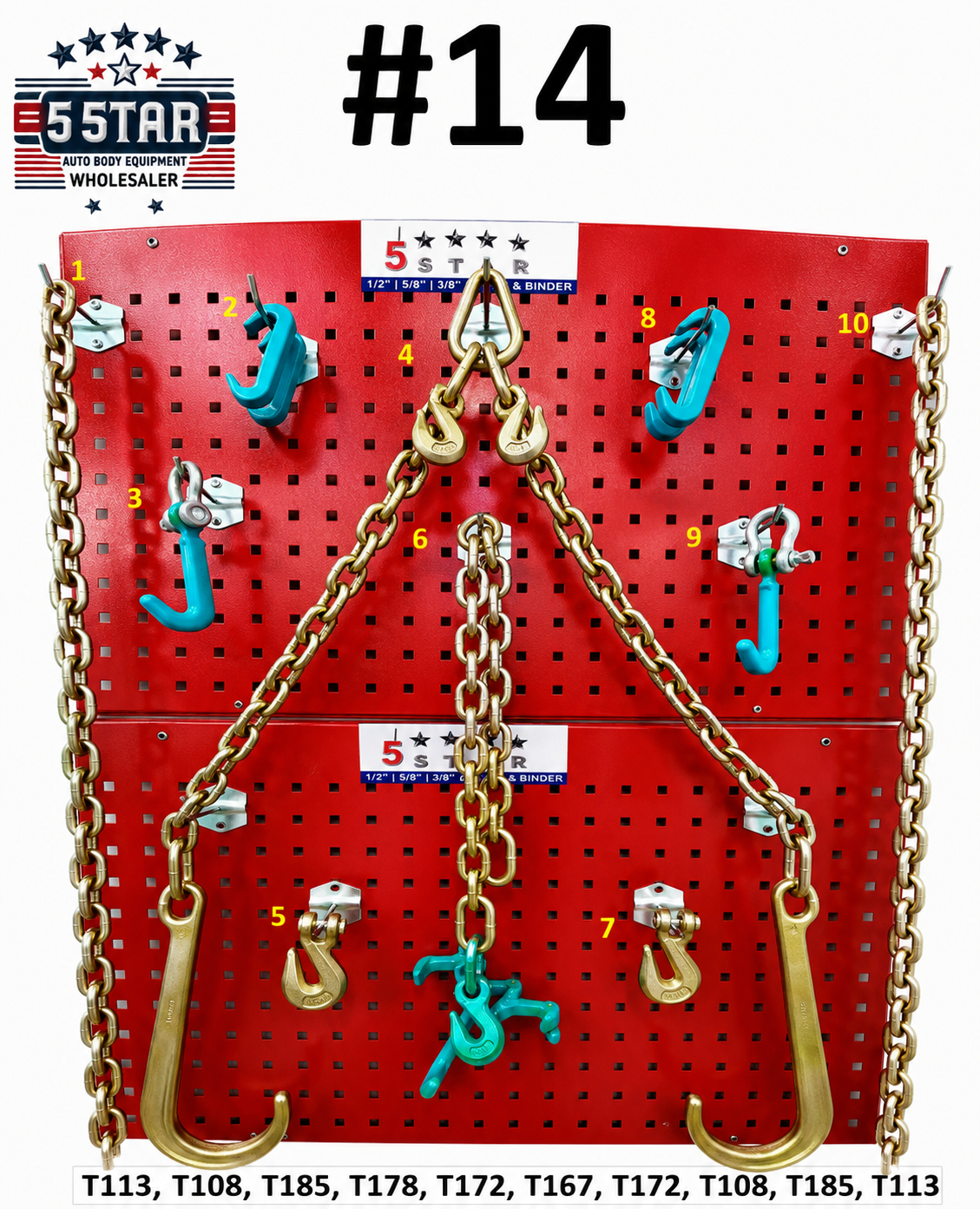 SET#14 - N711-8 G70 V Chain Large J hooks flatbed tow truck wrecker V BRIDLE