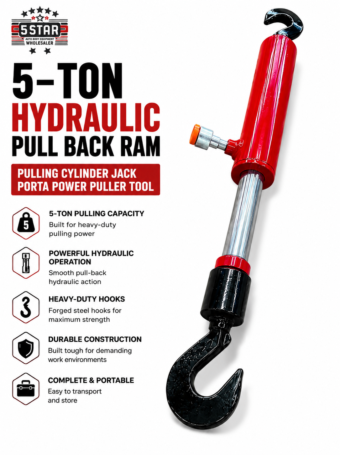 5-TON HYDRAULIC PULL BACK RAM – Pulling Cylinder Jack Porta Power Puller Tool