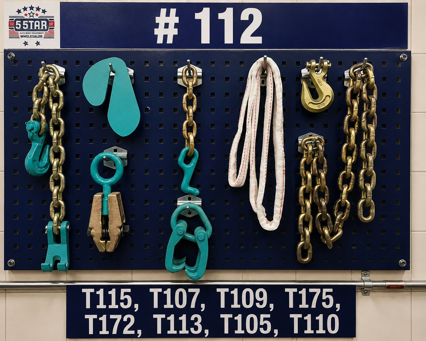 Set# 112 Combo 8 piece tool set Auto Body Frame machine clamp chain plate Nylon Sling