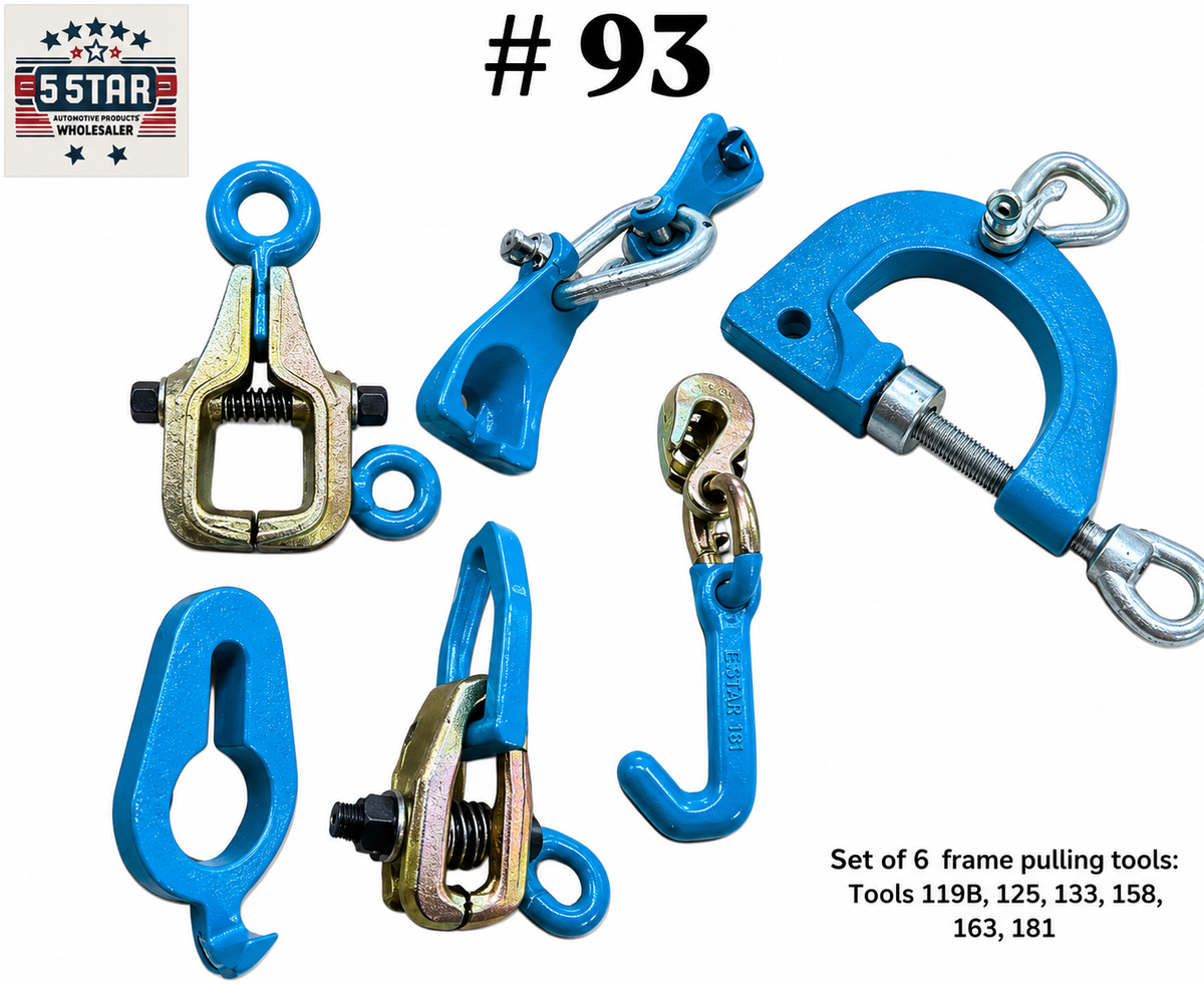 Set#93 6 pc Auto Body Frame Machine Pulling Puller Chain & Clamps Set w/ Hooks