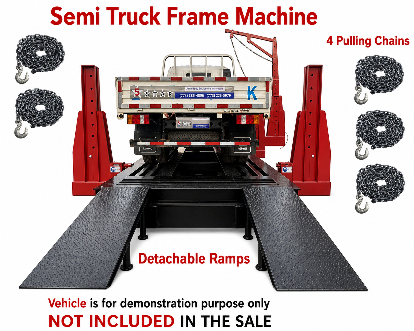 28FT Heavy Duty Truck Frame Machine 4 Tower 25-Ton Pulling Capacity – New