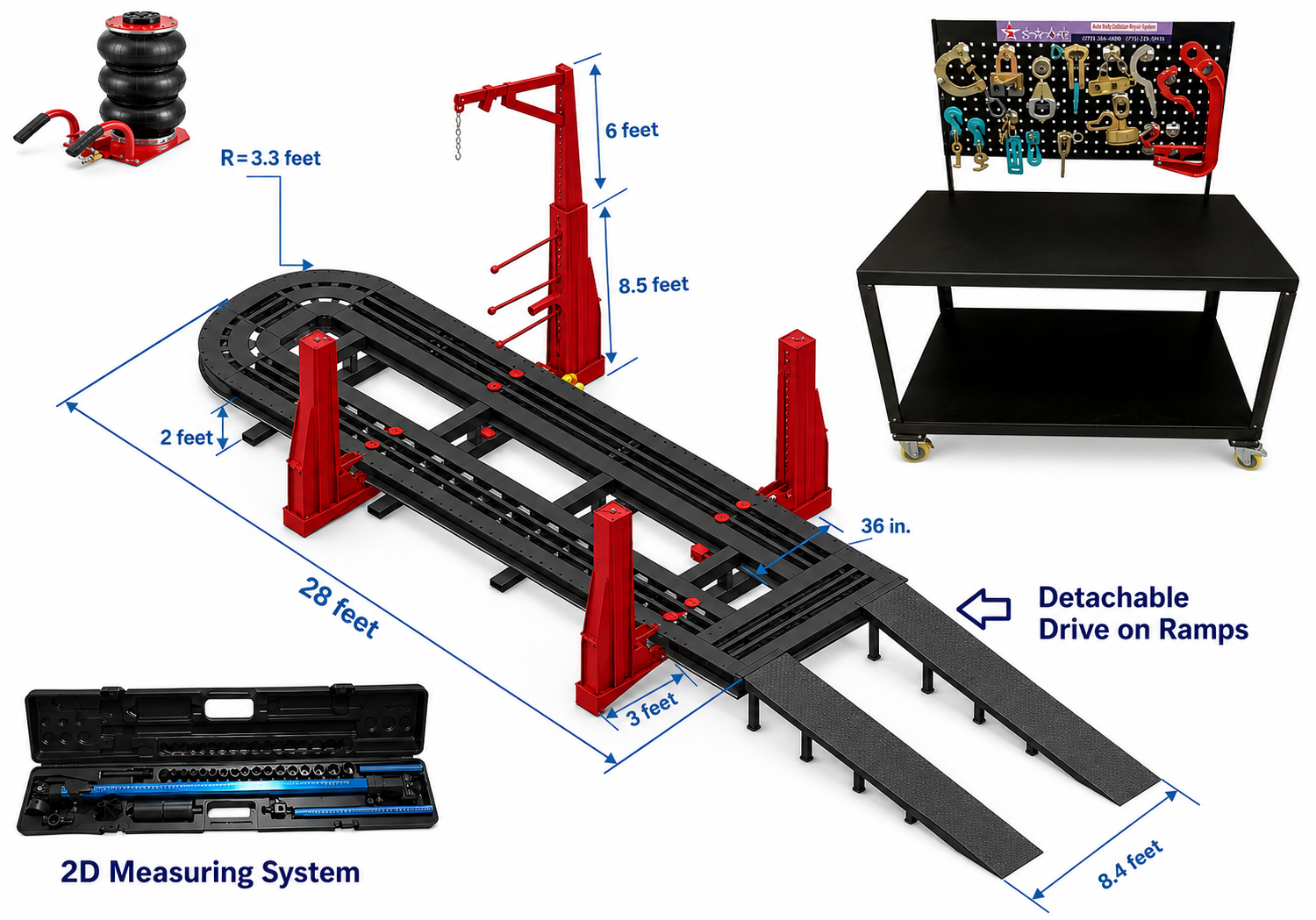 28FT Heavy Duty Truck Frame Machine 4 Tower 25-Ton Pulling Capacity – New