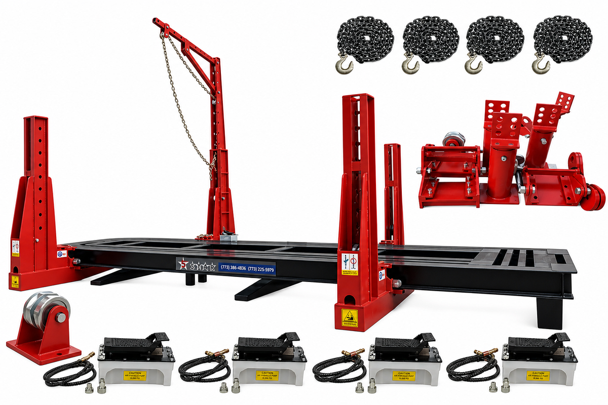 28FT Heavy Duty Truck Frame Machine 4 Tower 25-Ton Pulling Capacity – New