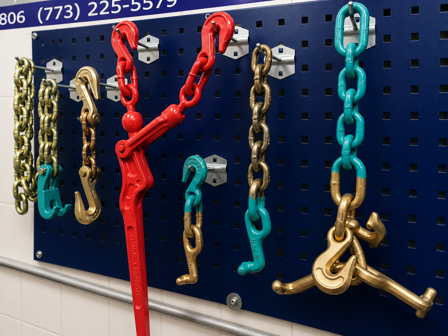 SET#77 AUTO BODY FRAME MACHINE WRECKER TOW 6 PIECE CHAINS AND TOOL SET