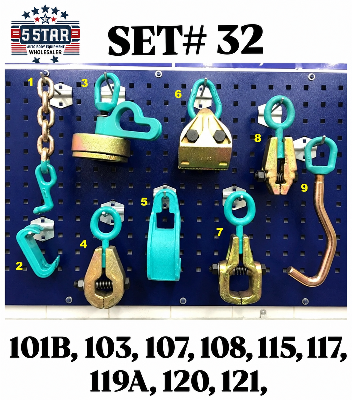 SET#32 - 9 PIECE TOOL AND CLAMP AUTO BODY FRAME MACHINE HEAVY DUTY