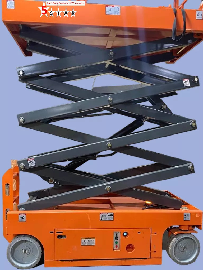 Close-Up of Scissor Lift Wheels - Easy Maneuverability
