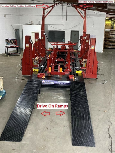 Close-up of 6 independent pivoting towers used for truck frame repairs.