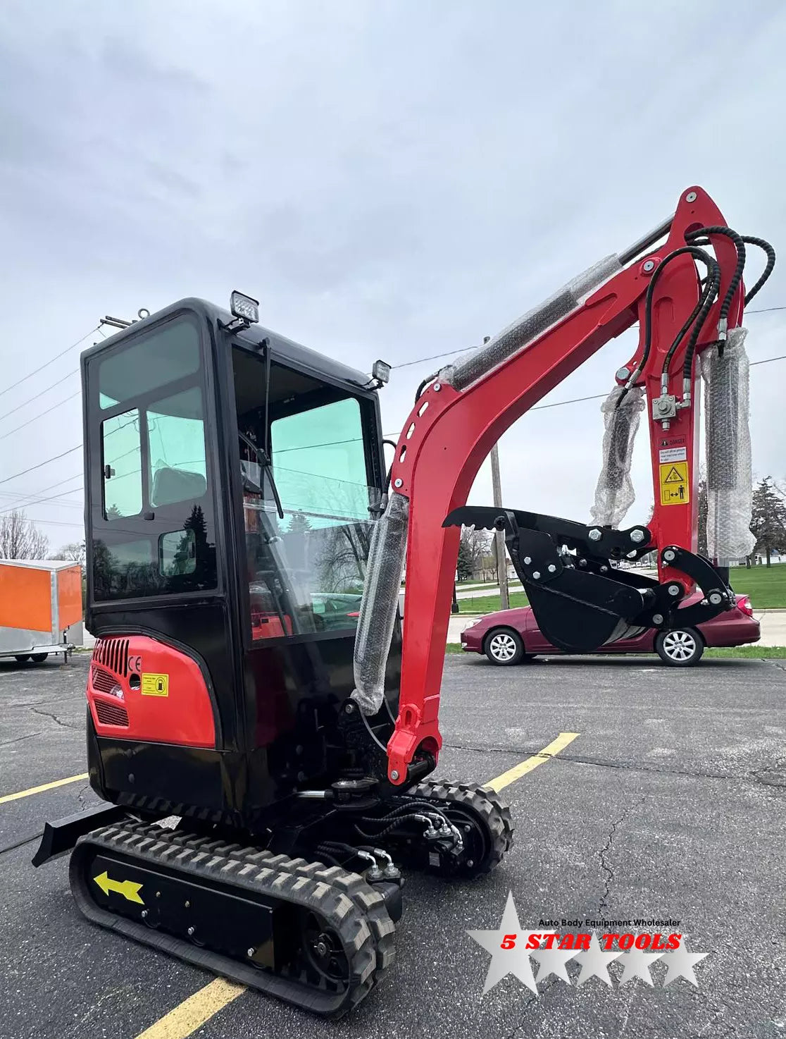 Close-up of the mini excavator's KUBOTA engine