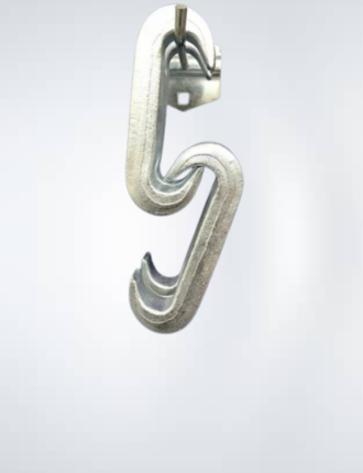 Close-up view of double claw hook chain for auto body repair
