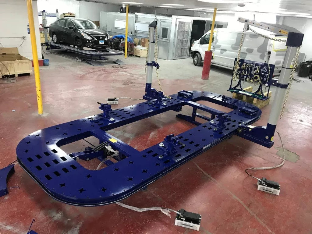 Heavy steel frame design of the 22' auto frame rack