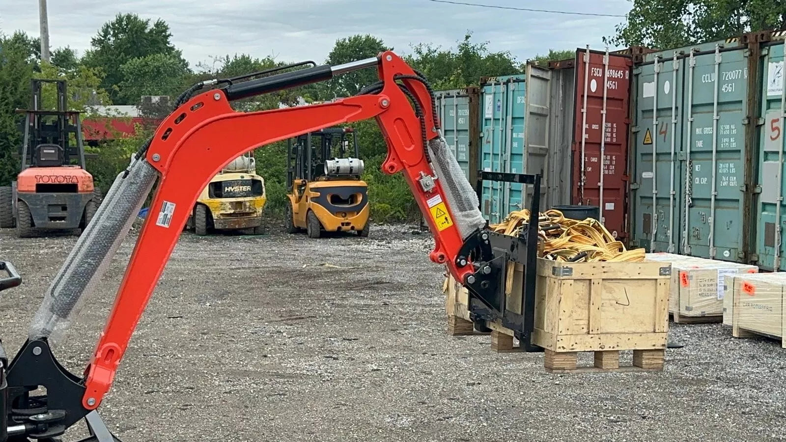 Pallet Fork Attachment on Excavator
