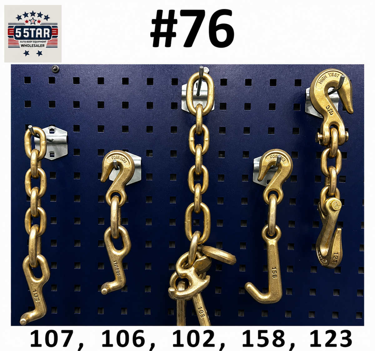 SET#76 Mo Clamp Style 4145 5 Pcs GRAB HOOK TOWING RJT TOOLS TOW TRUCK WRECKER