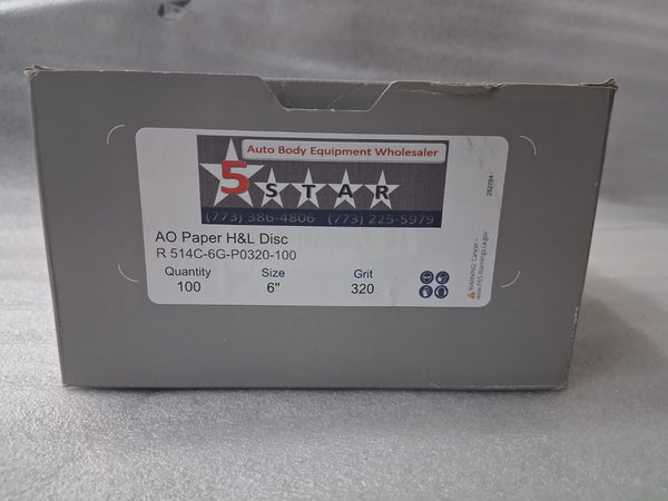 5 Star Tools 6" Hook & Loop Sanding Disc Grit 320 1 Box of 100 Pieces